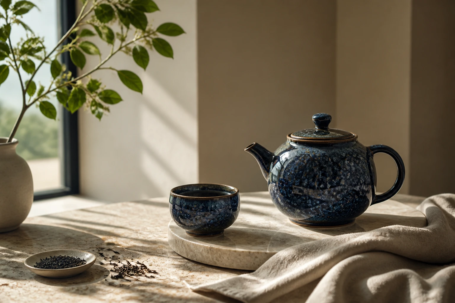 TENMOKU ATELIER tea ritual with a handmade cup and quiet natural light