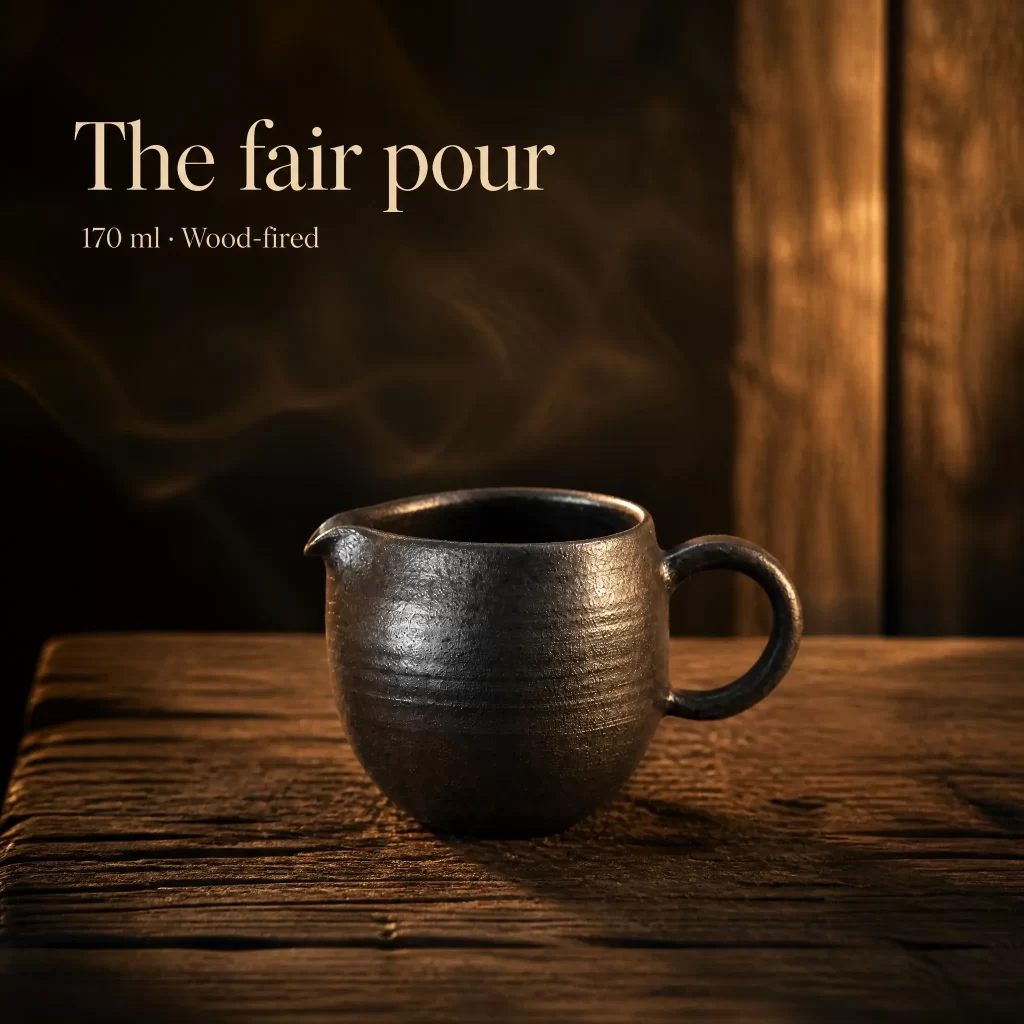 Wood-Fired Jian Zhan Fairness Pitcher — Iron-Clay, Natural Ash Variation, Quiet Rustic Character, 170 ml
