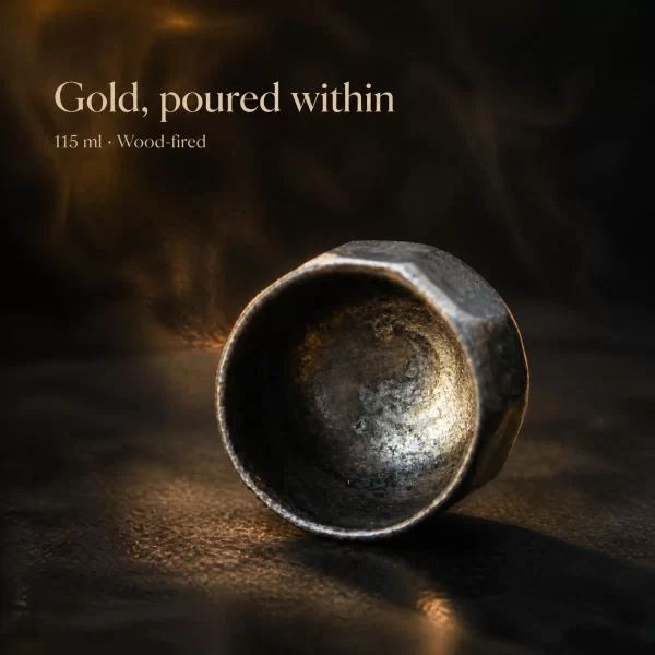 Wood-Fired Jian Zhan Tea Cup — Iron-Clay, Gold-And-Silver Ash Glaze, Flowing Glaze, 115 ml glaze