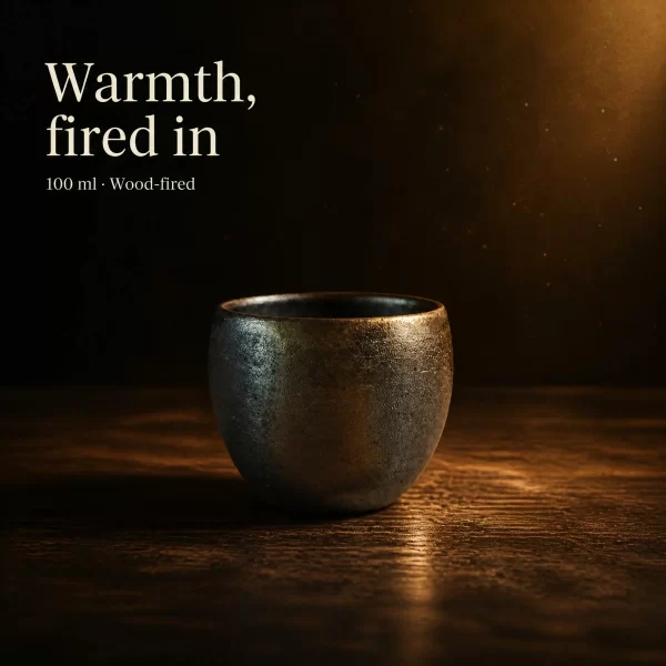 Wood-Fired Jian Zhan Tea Cup — Iron-Clay, Gold-Accented Ash Glaze, Grounded, Understated Character, 100 ml
