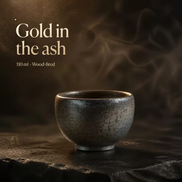 Wood-Fired Jian Zhan Tea Cup — Rustic Gold Ash, Iron-Clay, 110 ml