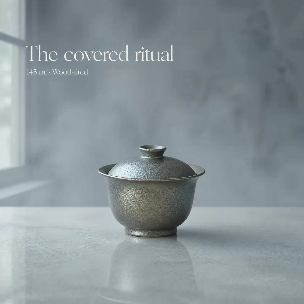 Wood-Fired Jian Zhan Gaiwan — Iron-Clay, Natural Ash Variation, 145 ml