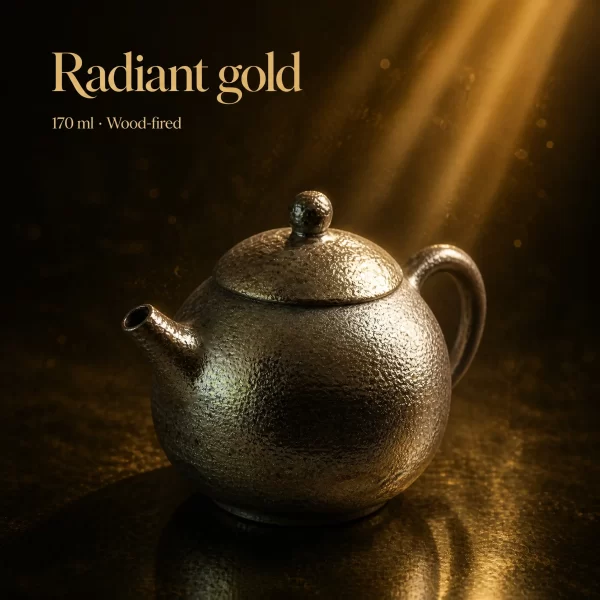 Wood-Fired Jian Zhan Teapot — Qingyang, Iron-Clay, Golden Lustrous Glaze, Natural Ash Variation, 170 ml