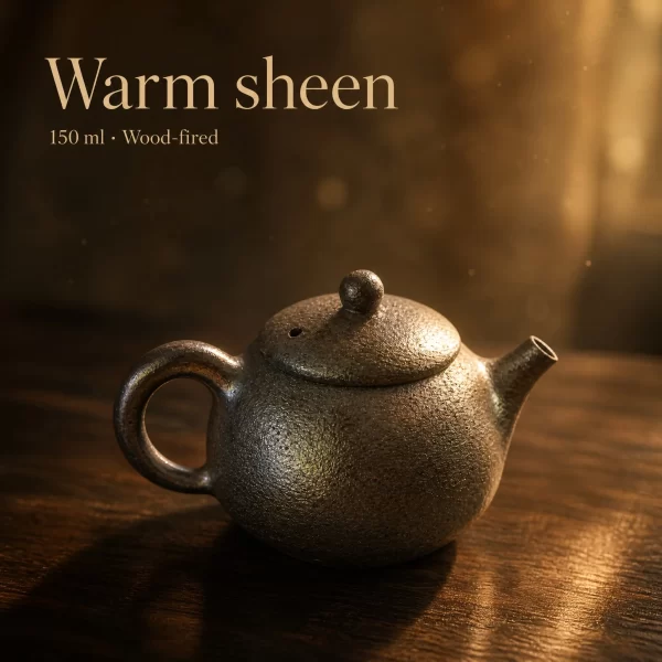 Wood-Fired Jian Zhan Teapot — Qingyang, Iron-Clay, Golden Lustrous Glaze, 150 ml