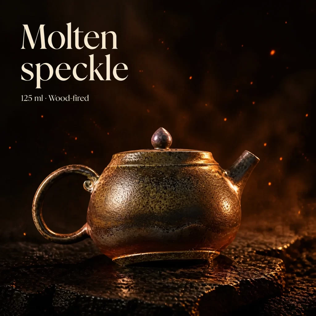 Handmade Wood-Fired Fine Clay Teapot | Distinct Fire Marks & Metallic Glaze for Gongfu Tea, 125 ml