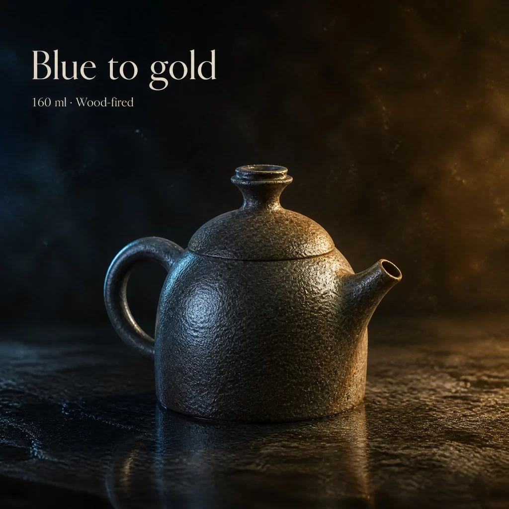 Rustic Handmade Wood-Fired Teapot | Iron Clay with Natural Ash Glaze & Dual-Tone Kiln Marks, 160 ml