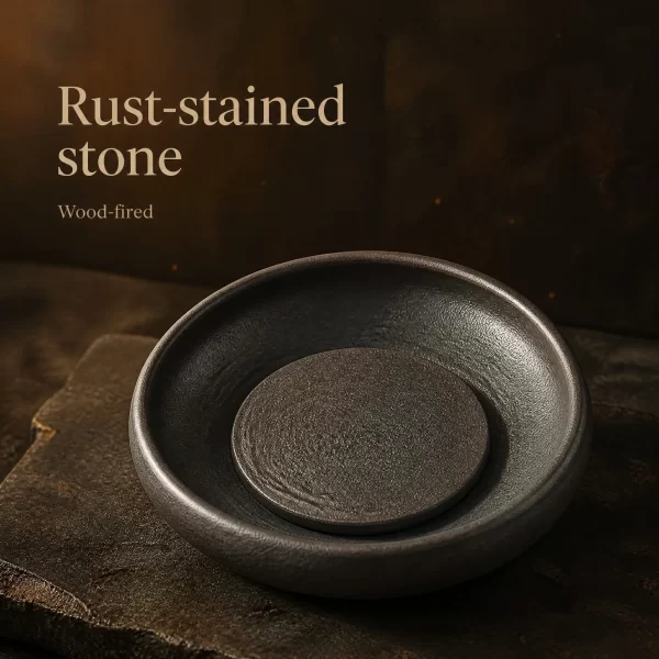Wood-Fired Jian Zhan Teapot Stand — Rustic Rust Ash, 15 cm glaze