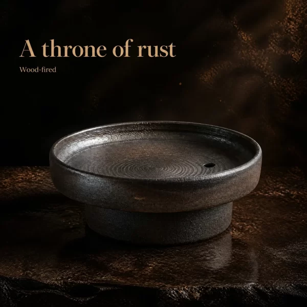 Wood-Fired Jian Zhan Teapot Stand — Rust Ash, 17.7 cm glaze