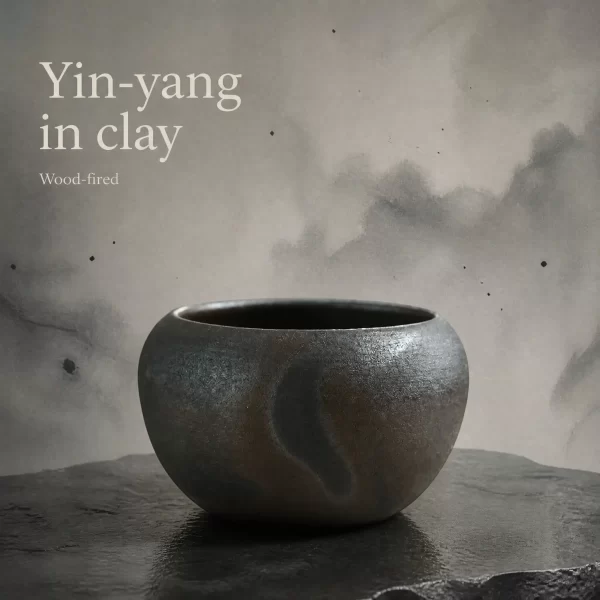 Wood-Fired Jian Zhan Teapot Stand — Iron-Clay, Natural Taiji Pattern, Natural Ash Variation glaze