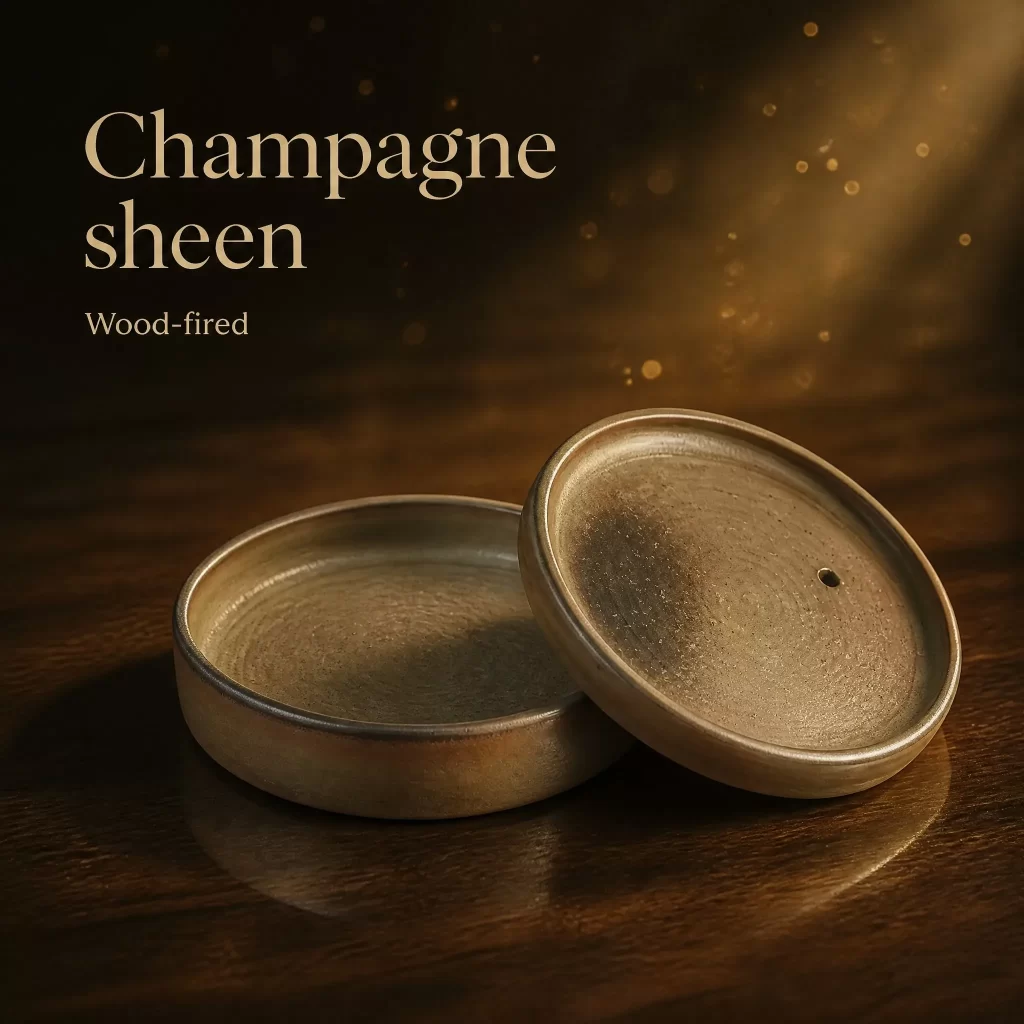 Wood-Fired Jian Zhan Teapot Stand — Fine-Clay, Champagne-Gold Glaze, Natural Ash Variation