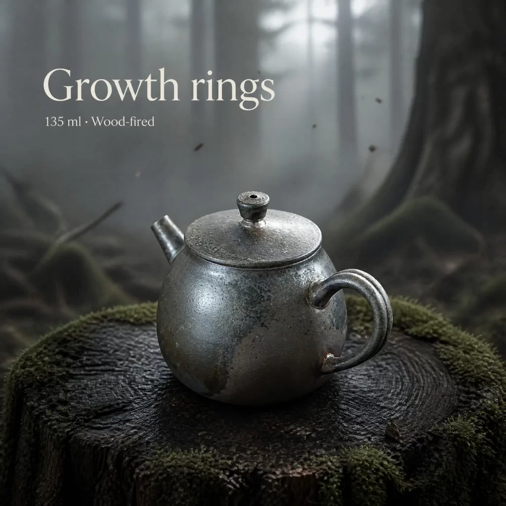 Wood-Fired Jian Zhan Teapot — Heng, Fine-Clay, Strong Ash Character, Bark-Like Texture, 135 ml