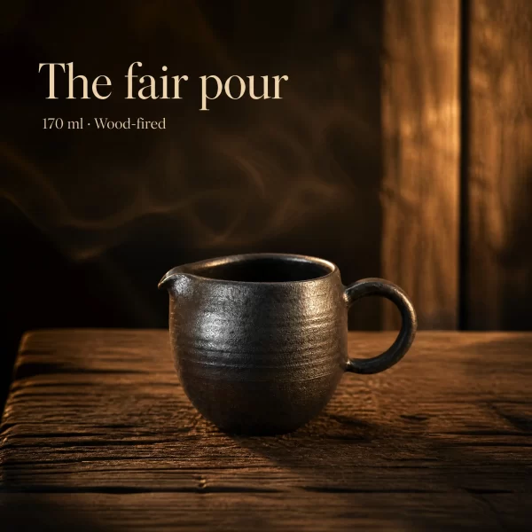 Wood-Fired Jian Zhan Fairness Pitcher — Iron-Clay, Natural Ash Variation, Quiet Rustic Character, 170 ml glaze