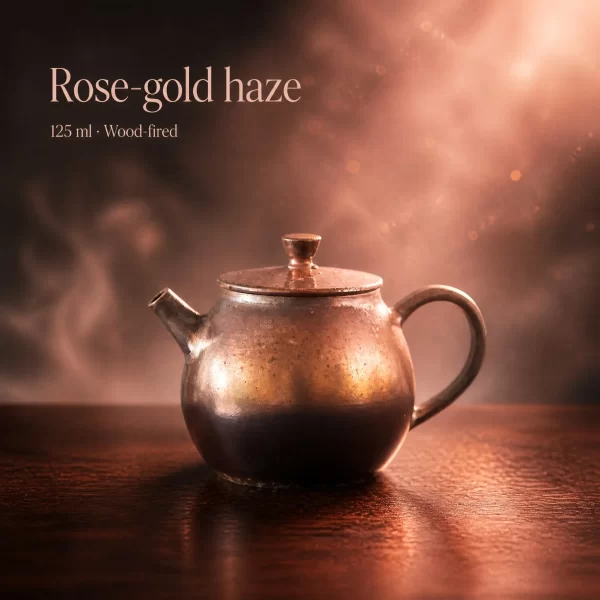 Wood-Fired Jian Zhan Teapot — Heng, Fine-Clay, Contrasting Sides, Rose-Gold Glaze, 125 ml
