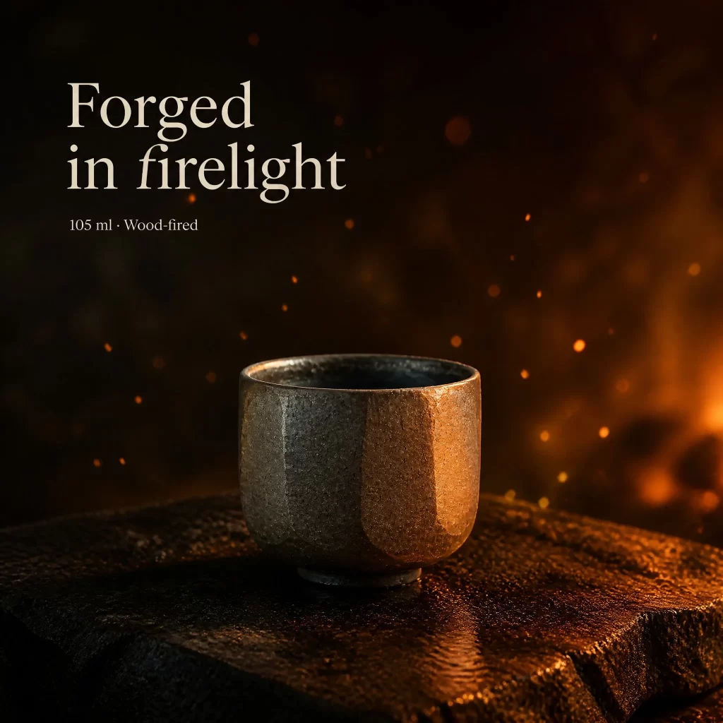 Wood-Fired Jian Zhan Tea Cup — Iron-Clay, Gold-And-Silver Ash Glaze, Fire-Toned Ash Glaze, 105 ml