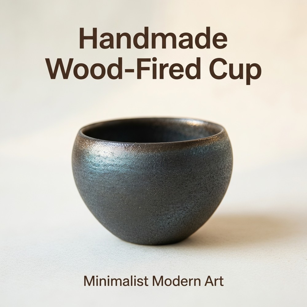 Handmade Wood-Fired Iron Clay Teacup, 85cc Minimalist Modern Small Tea Cup