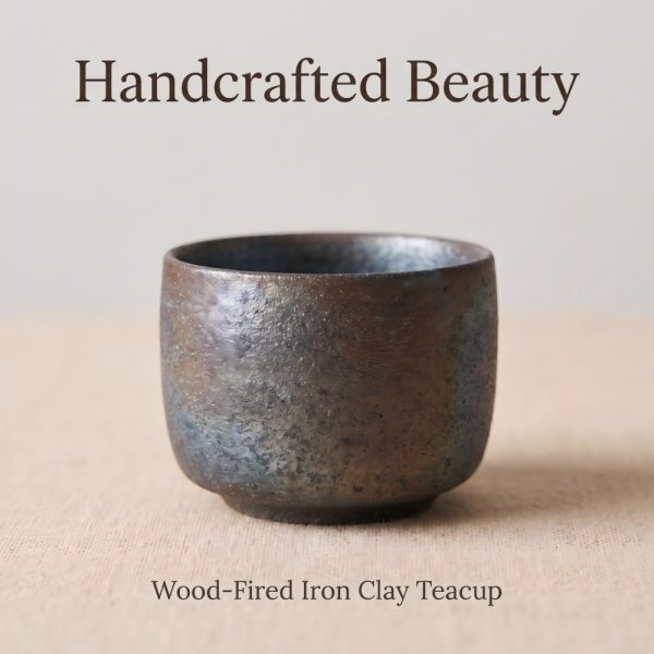 85cc Hand-Thrown Wood Fired Teacup, Iron Tire Clay, Minimalist Design