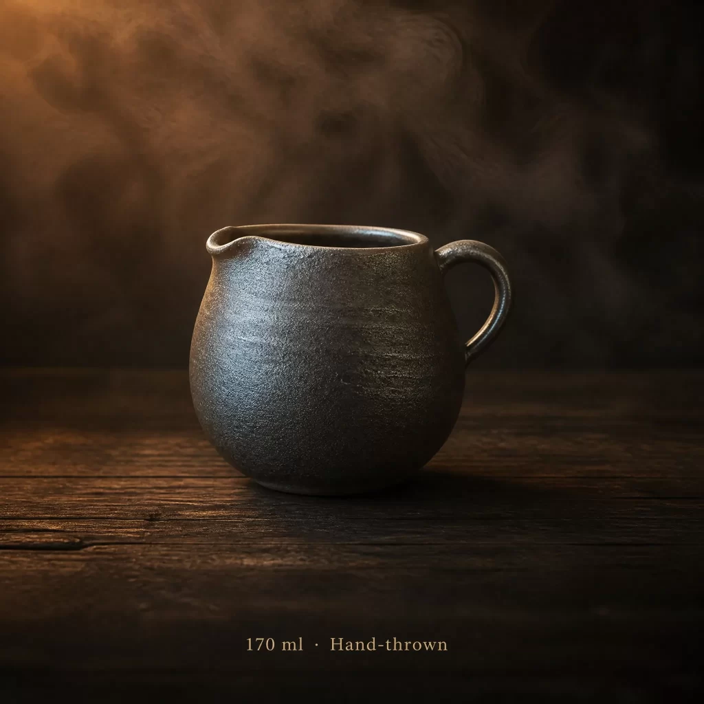 Wood-Fired Jian Zhan Fairness Pitcher — Iron-Clay, Natural Ash Variation, Quiet Rustic Character, 170 ml detail 2