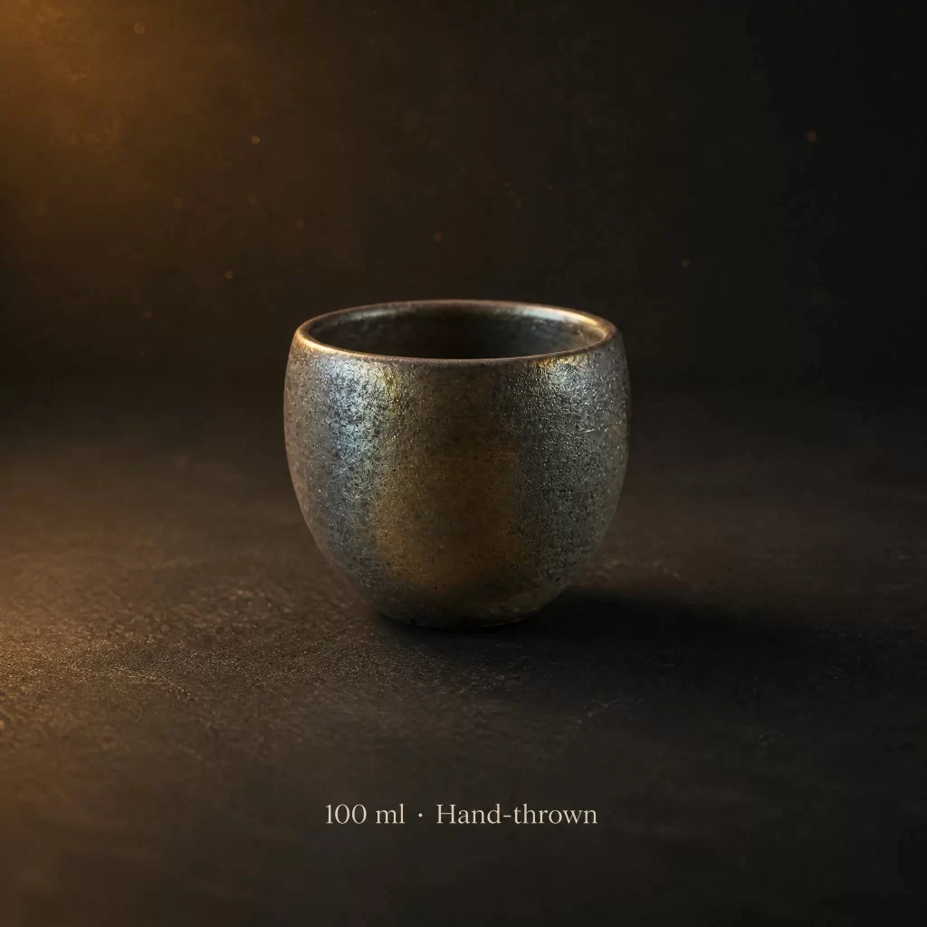 Wood-Fired Jian Zhan Tea Cup — Iron-Clay, Gold-Accented Ash Glaze, Grounded, Understated Character, 100 ml detail 2