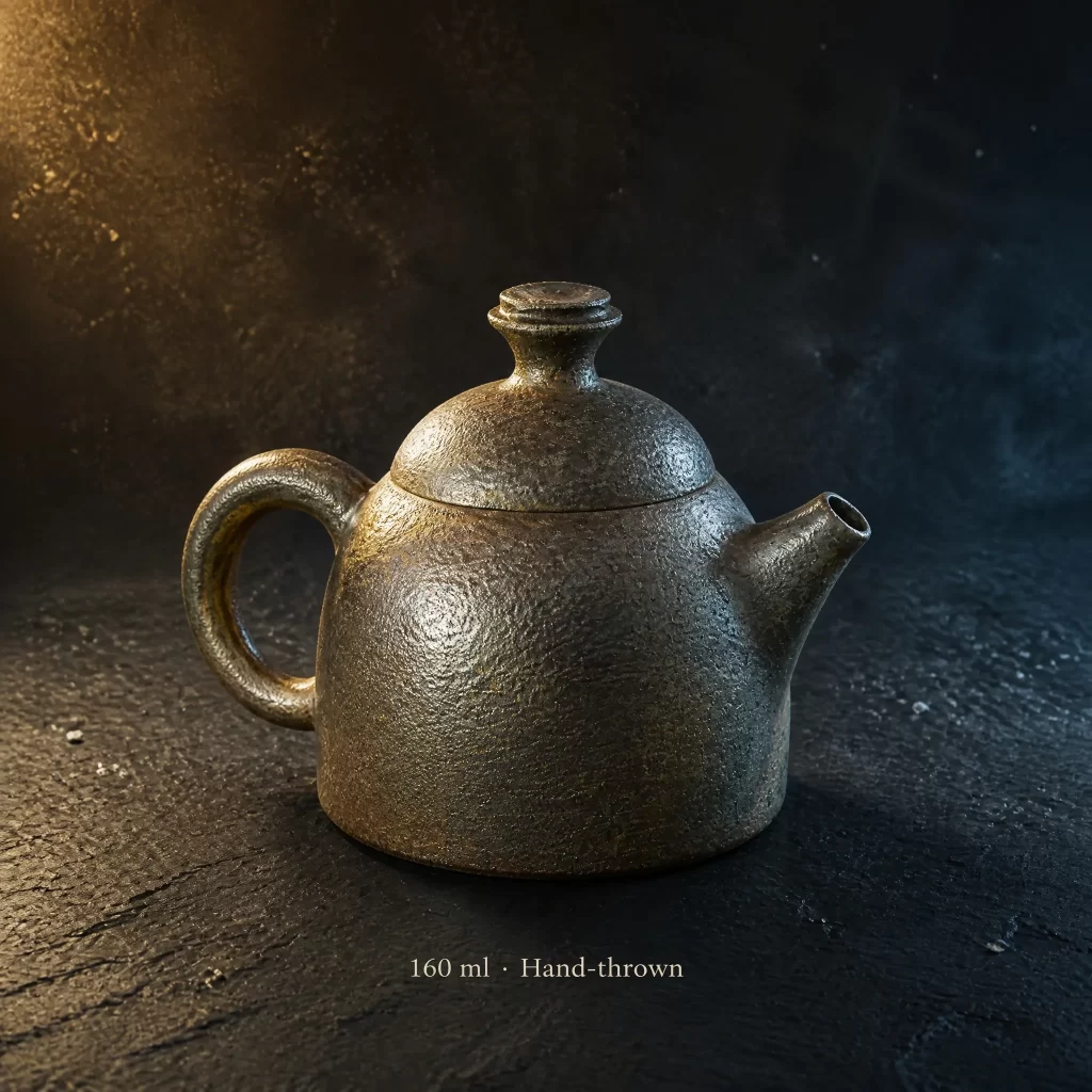 Rustic Handmade Wood-Fired Teapot | Iron Clay with Natural Ash Glaze & Dual-Tone Kiln Marks, 160 ml detail 2