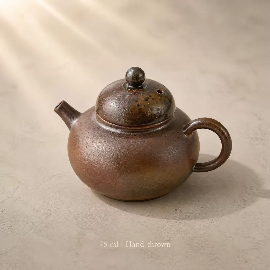 Handmade Wood-Fired Iron Clay Teapot | Natural Glaze Gongfu Tea Pot with Fruitwood Firing, 75 ml detail 2