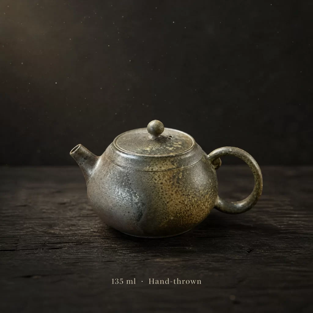 Wood-Fired Jian Zhan Teapot — Ruyi Handle, Fine-Clay, Heavy Natural Ash, Natural Ash Variation, 135 ml detail 2