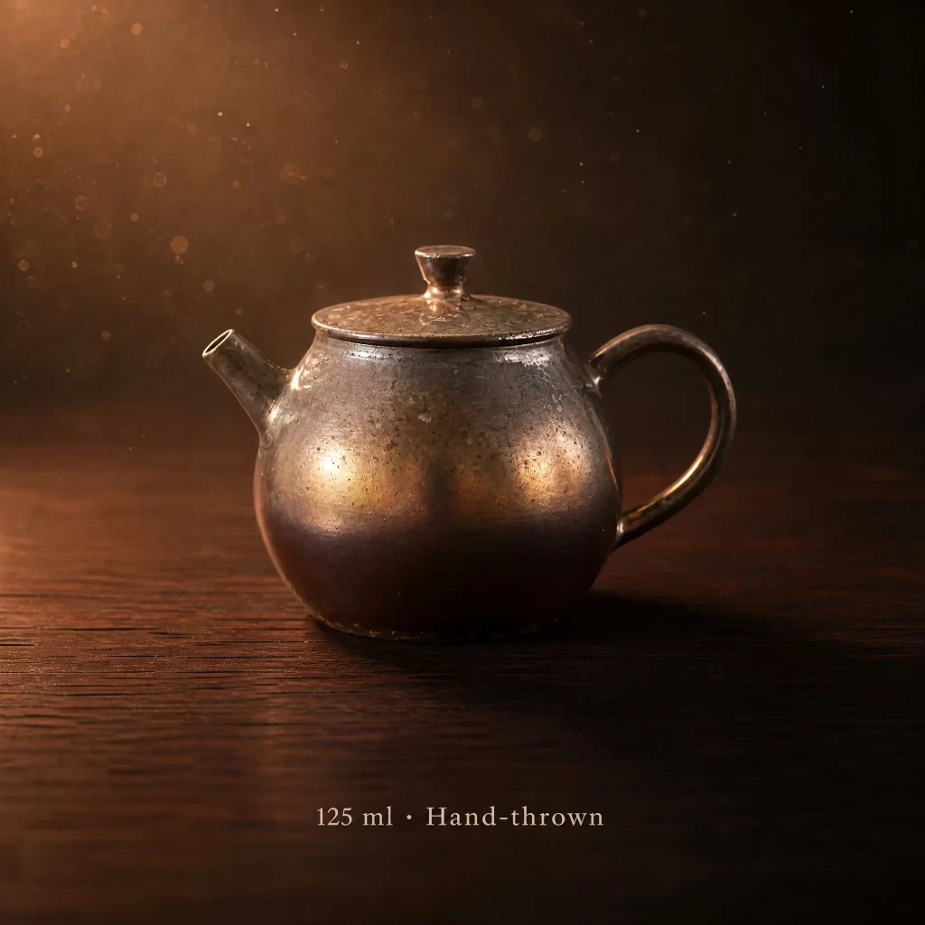 Wood-Fired Jian Zhan Teapot — Heng, Fine-Clay, Contrasting Sides, Rose-Gold Glaze, 125 ml detail 2