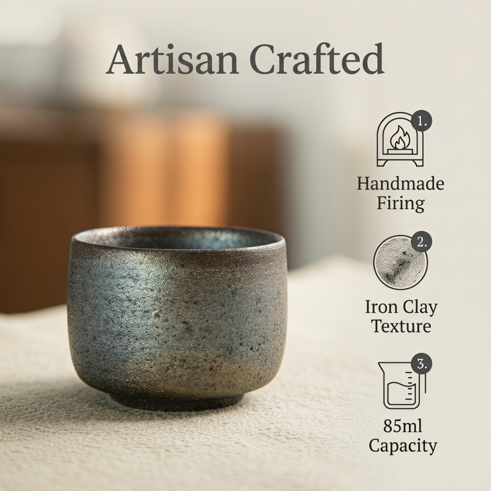 Handmade Chai Kiln Teacup, 85cc Iron Clay Small Tea Cup