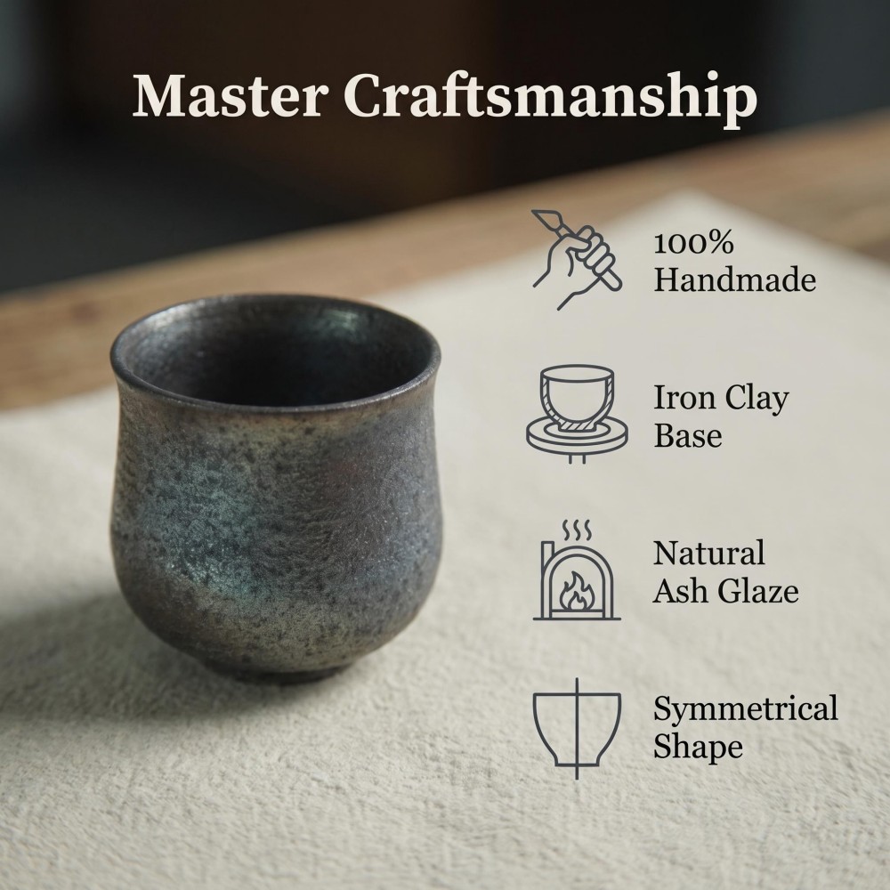 Handmade Wood Fired Tea Cup, Iron Body Clay, 105cc