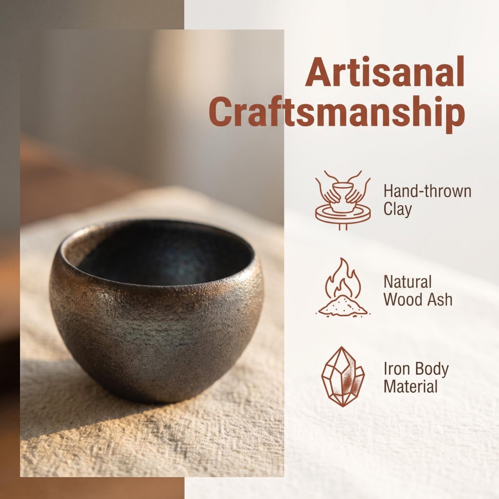 Handmade Wood-Fired Iron Clay Teacup, 85cc Minimalist Modern Small Tea Cup detail 7