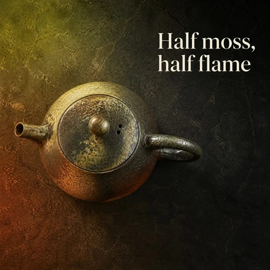 Handmade Wood-Fired Teapot | Natural Ash Glaze & Dramatic Fire Marks, Contrasting Metallic Rust Finish, 160 ml detail 3