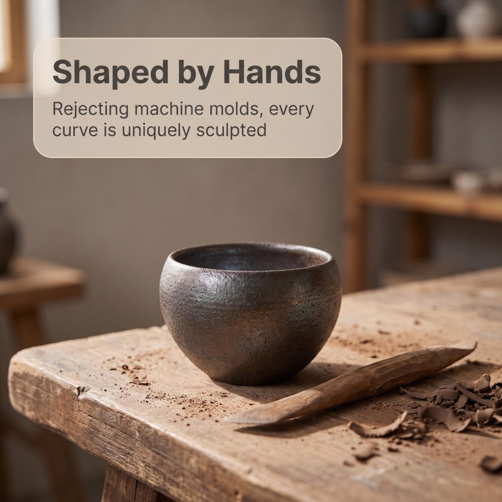 Handmade Wood-Fired Iron Clay Teacup, 85cc Minimalist Modern Small Tea Cup detail 6