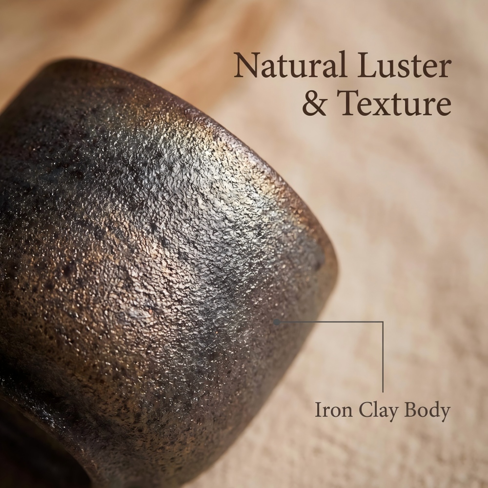 85cc Hand-Thrown Wood Fired Teacup, Iron Tire Clay, Minimalist Design detail 3