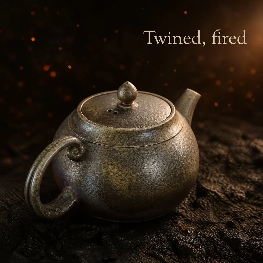 Handmade Wood-Fired Fine Clay Teapot | Distinct Fire Marks & Metallic Glaze for Gongfu Tea, 125 ml detail 4