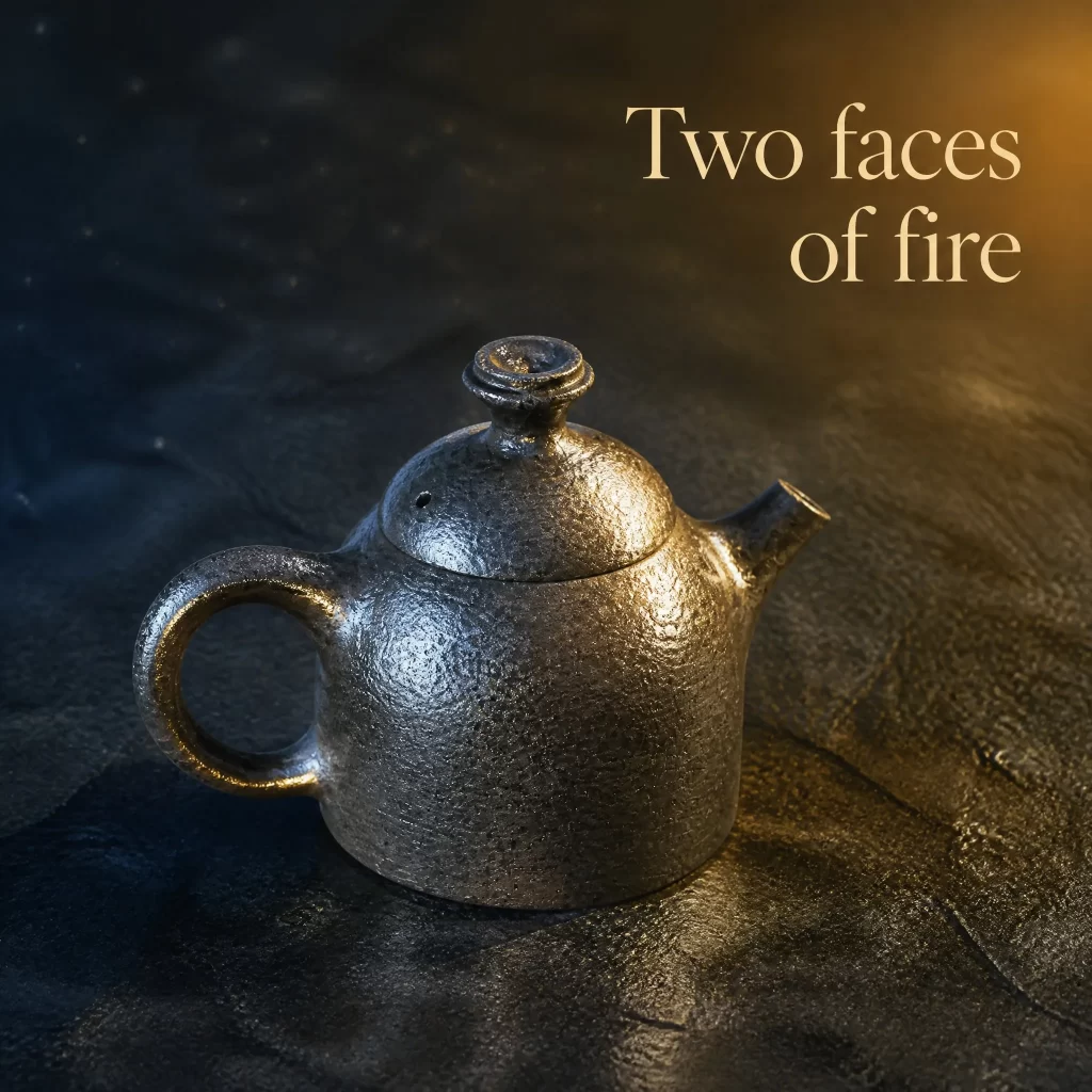 Rustic Handmade Wood-Fired Teapot | Iron Clay with Natural Ash Glaze & Dual-Tone Kiln Marks, 160 ml detail 4