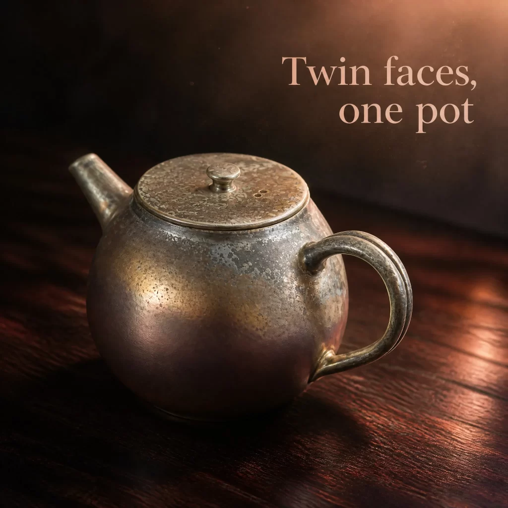 Wood-Fired Jian Zhan Teapot — Heng, Fine-Clay, Contrasting Sides, Rose-Gold Glaze, 125 ml detail 4