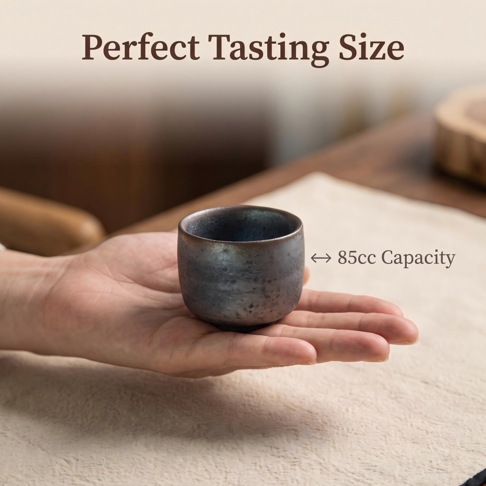 85cc Hand-Thrown Wood Fired Teacup, Iron Tire Clay, Minimalist Design detail 4