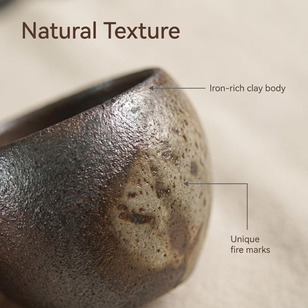 Handmade Wood-Fired Iron Clay Teacup, 85cc Minimalist Modern Small Tea Cup detail 3