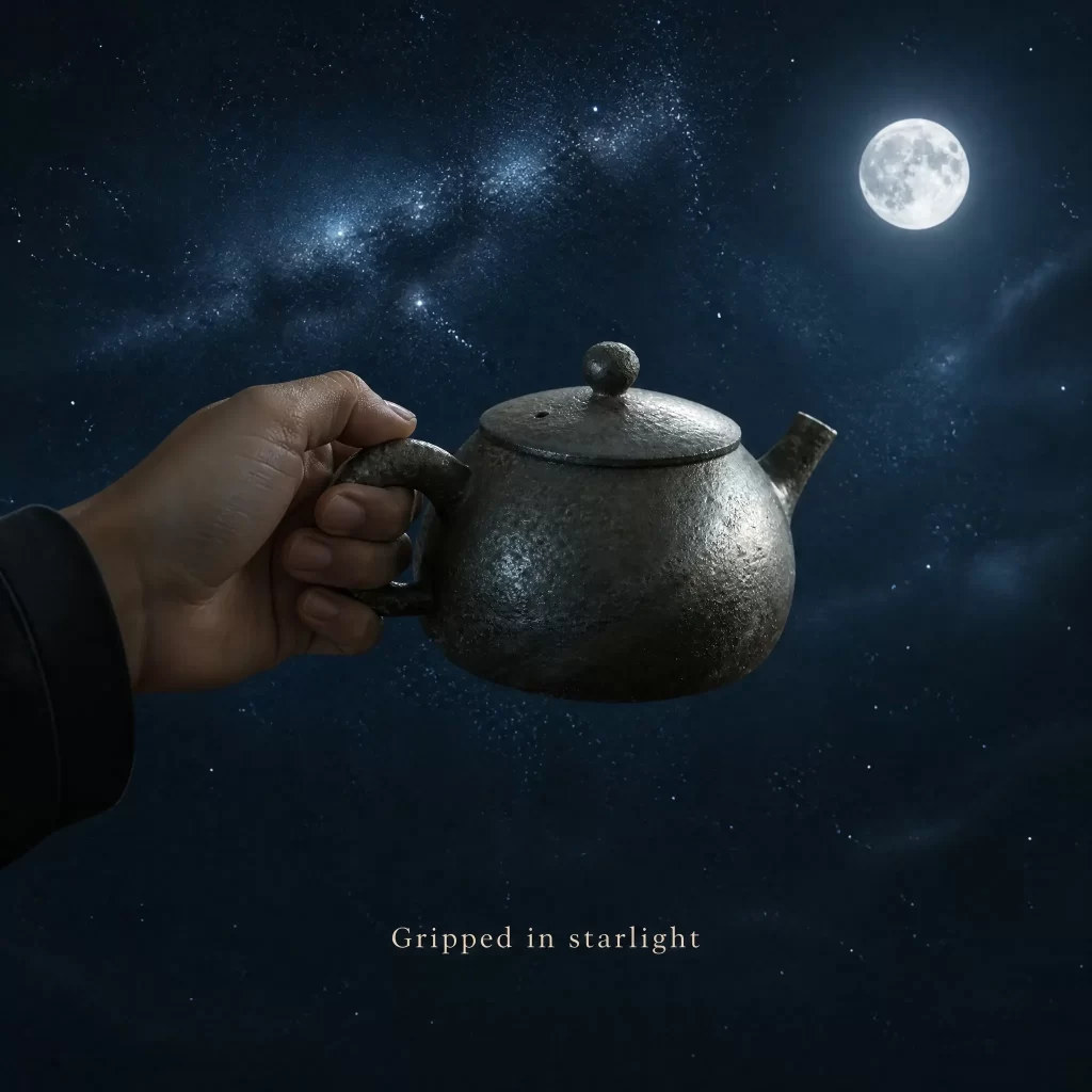 Handmade Wood-Fired Teapot | "Starry Night" Dark Metallic Ash Glaze & Inner Fire Marks, 200 ml detail 7
