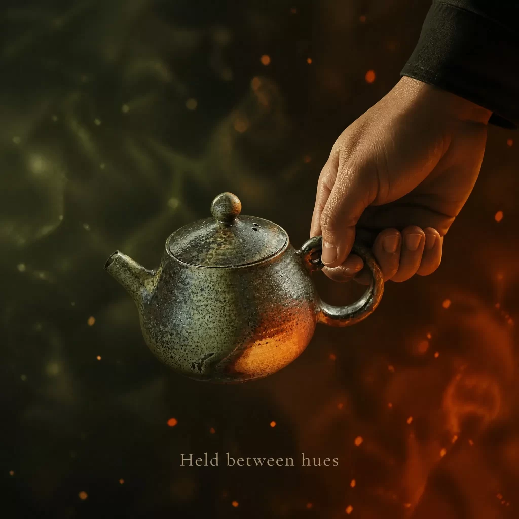Handmade Wood-Fired Teapot | Natural Ash Glaze & Dramatic Fire Marks, Contrasting Metallic Rust Finish, 160 ml detail 7