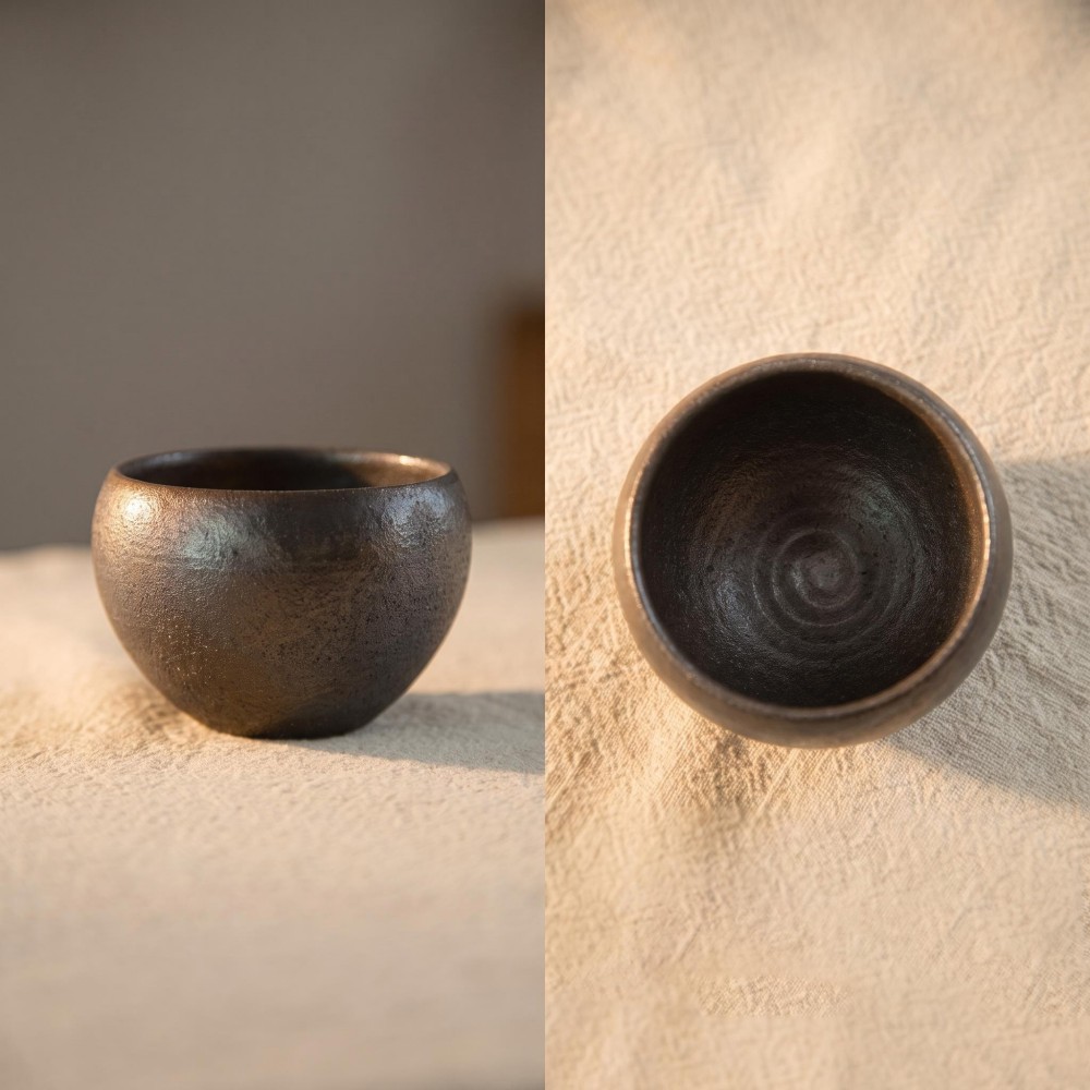 Handmade Wood-Fired Iron Clay Teacup, 85cc Minimalist Modern Small Tea Cup detail 5