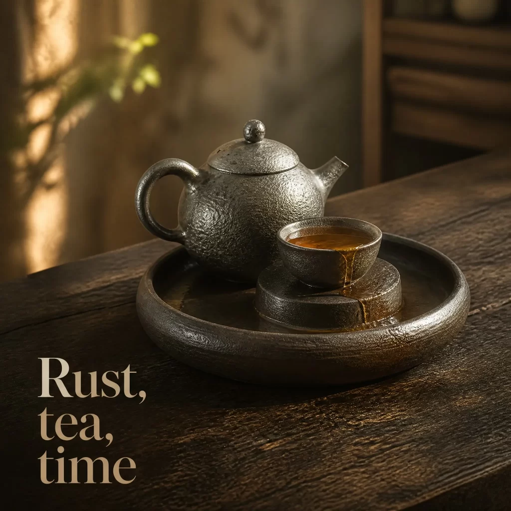 Wood-Fired Jian Zhan Teapot Stand — Rustic Rust Ash, 15 cm detail 8
