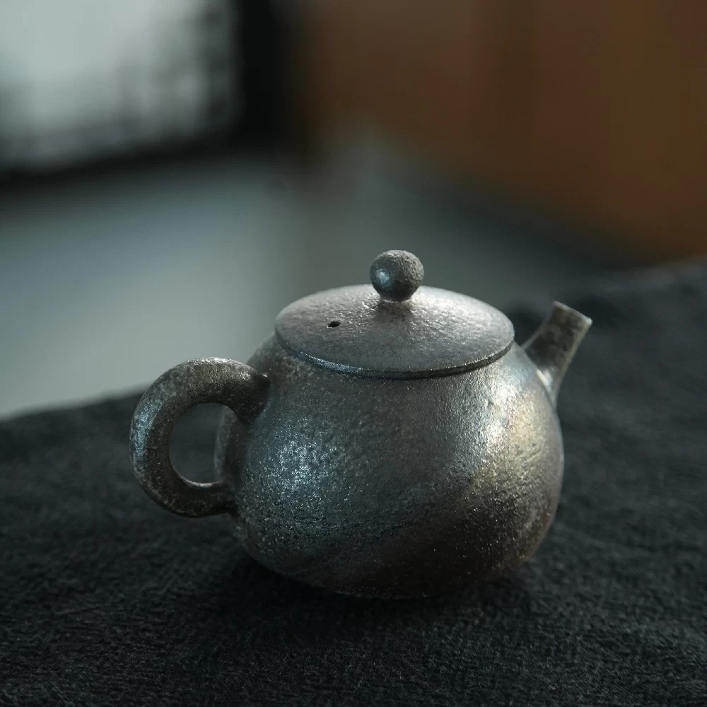 Handmade Wood-Fired Teapot | "Starry Night" Dark Metallic Ash Glaze & Inner Fire Marks, 200 ml detail 9