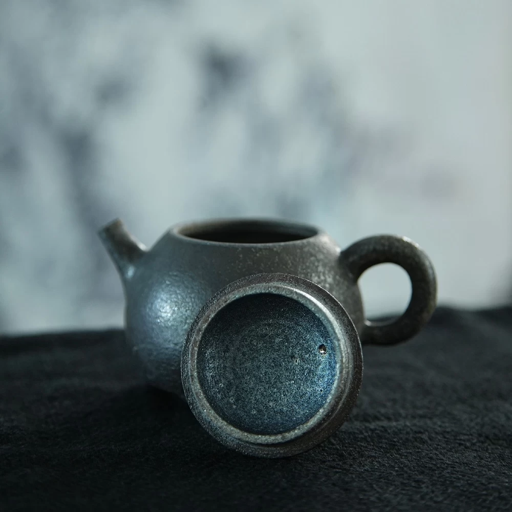 Handmade Wood-Fired Teapot | "Starry Night" Dark Metallic Ash Glaze & Inner Fire Marks, 200 ml detail 10