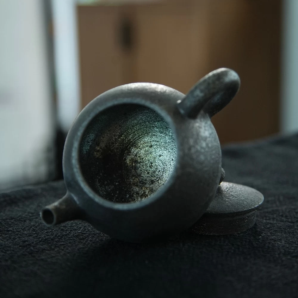 Handmade Wood-Fired Teapot | "Starry Night" Dark Metallic Ash Glaze & Inner Fire Marks, 200 ml detail 11
