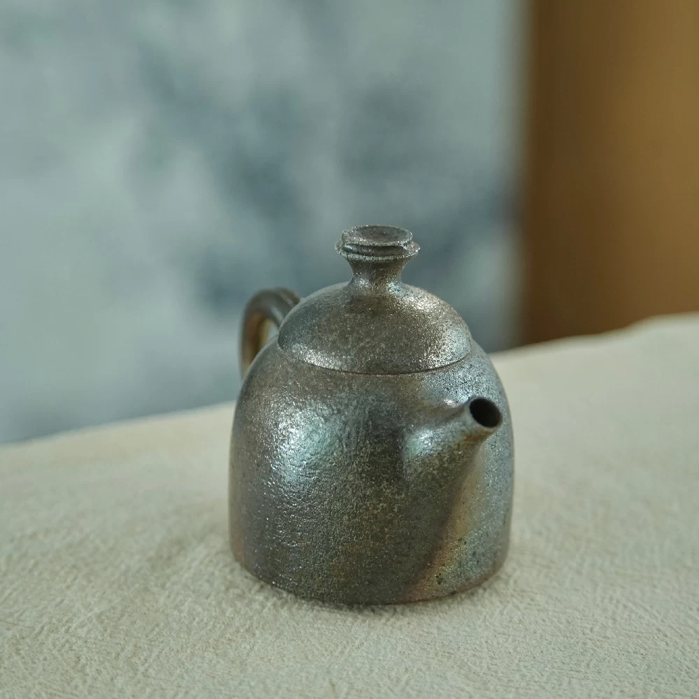 Rustic Handmade Wood-Fired Teapot | Iron Clay with Natural Ash Glaze & Dual-Tone Kiln Marks, 160 ml detail 9