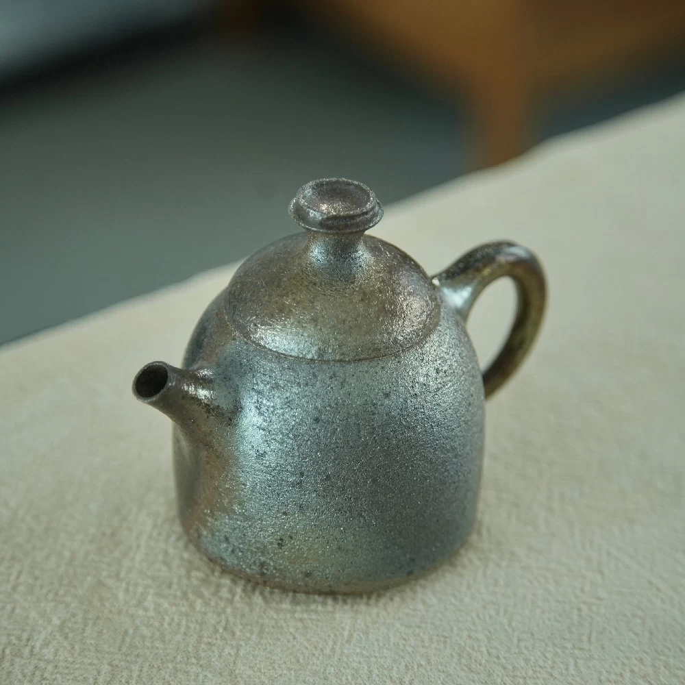 Rustic Handmade Wood-Fired Teapot | Iron Clay with Natural Ash Glaze & Dual-Tone Kiln Marks, 160 ml detail 10